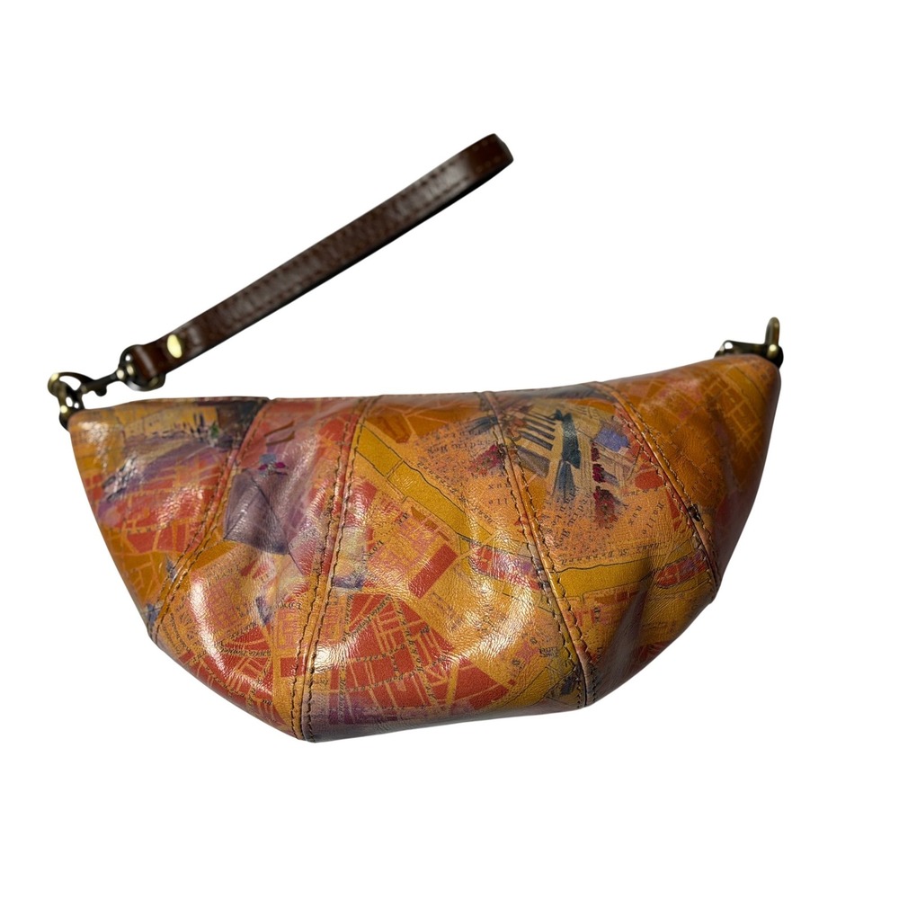 Patricia Nash Leather‎ Croissant Wristlet Multi Paris Map Print Pouch Bag OS
